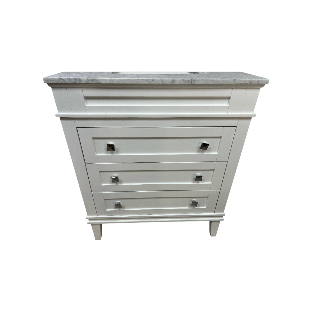 Birch Lane Frankfurt Single Bathroom Vanity Set with White Cabinet and Carrara Marble Countertop