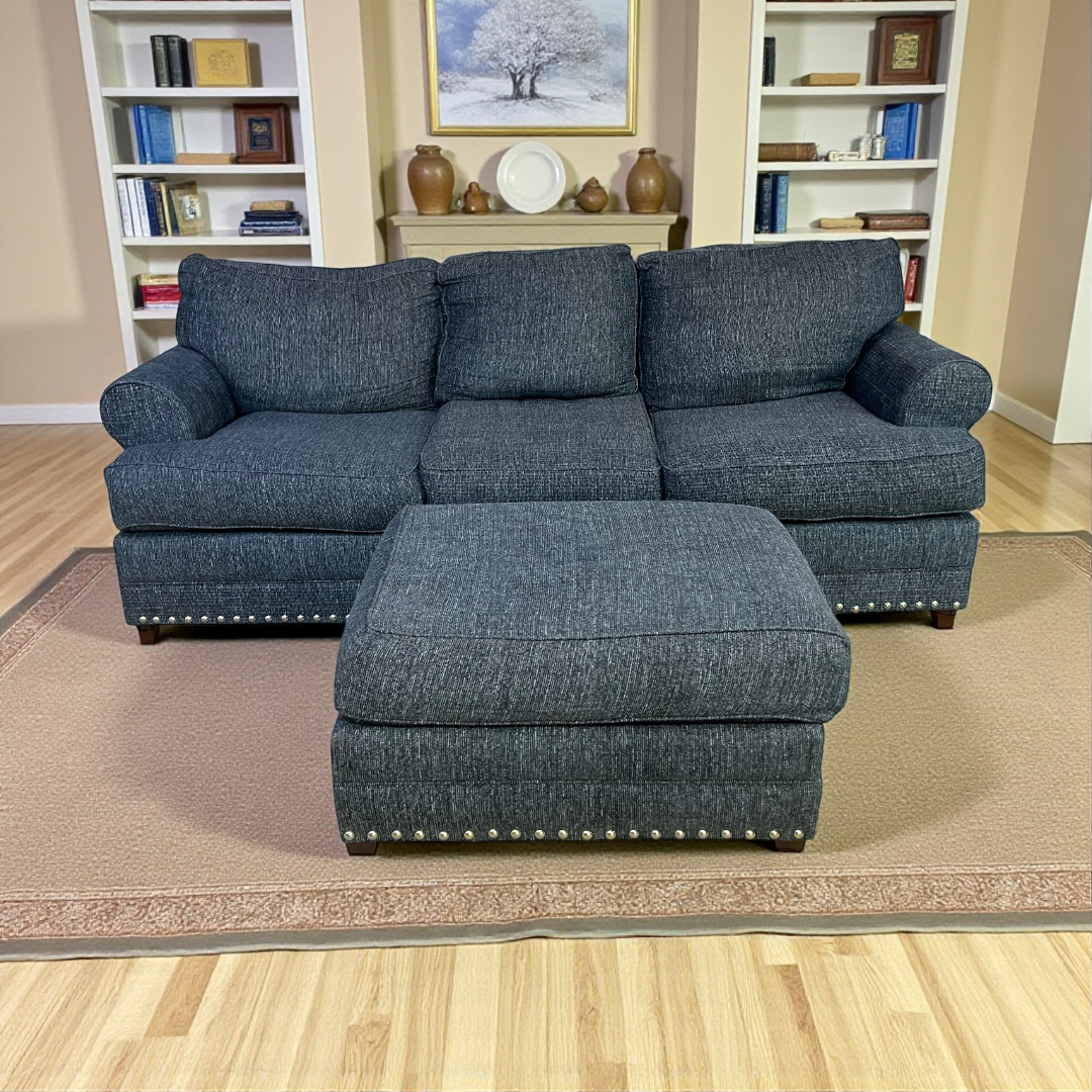 Bob's Furniture Blue Montana 3 Seater with Ottoman