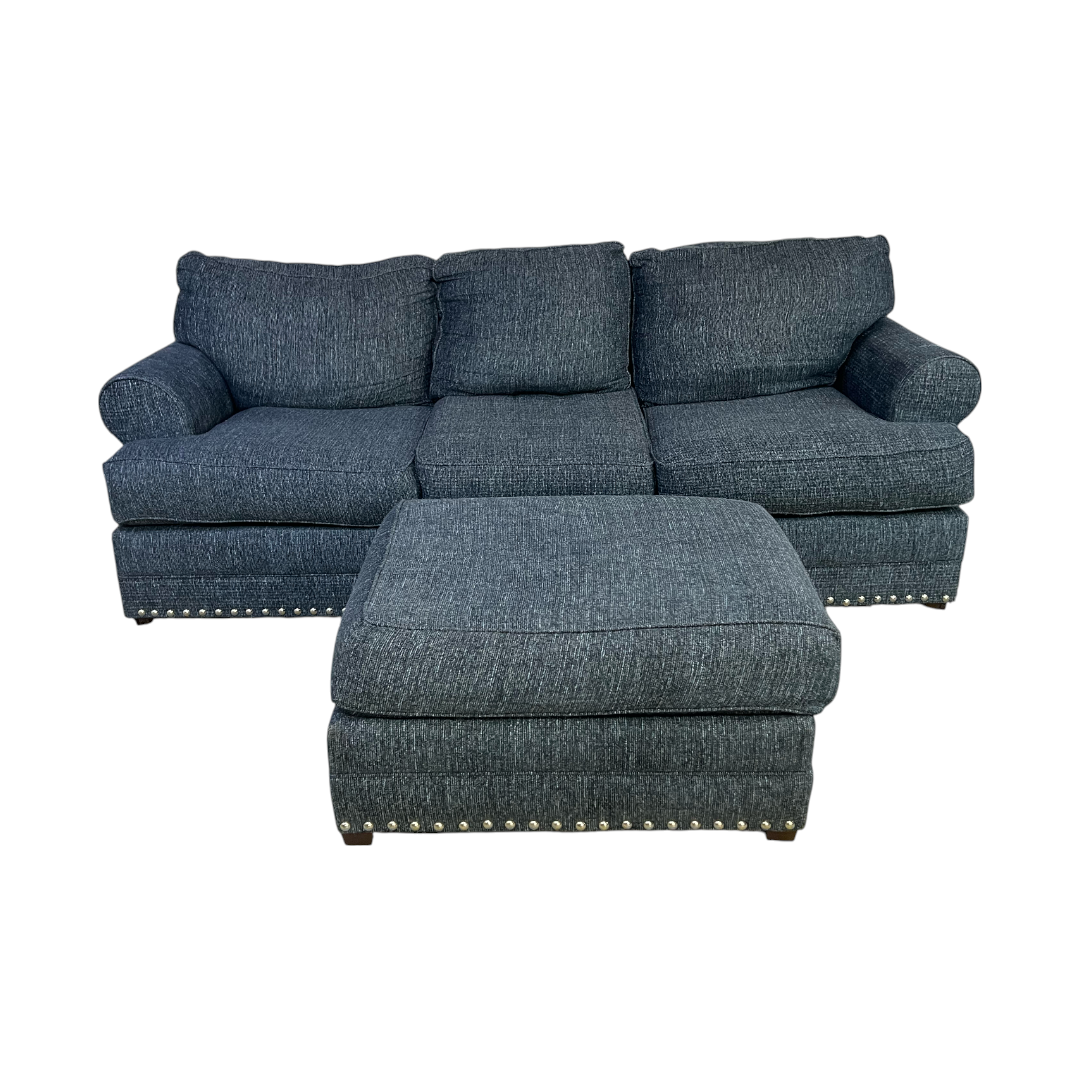 Bob's Furniture Blue Montana 3 Seater with Ottoman