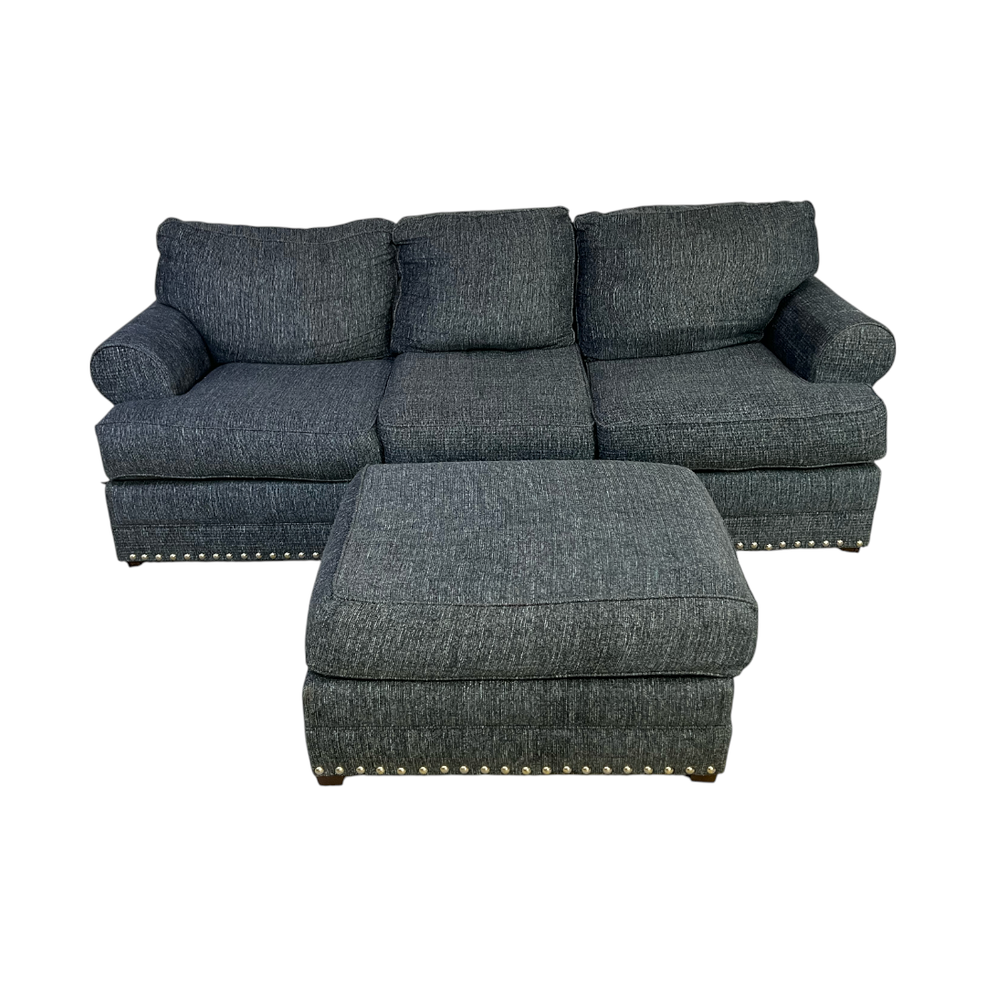 Bob's Furniture Blue Montana 3 Seater with Ottoman