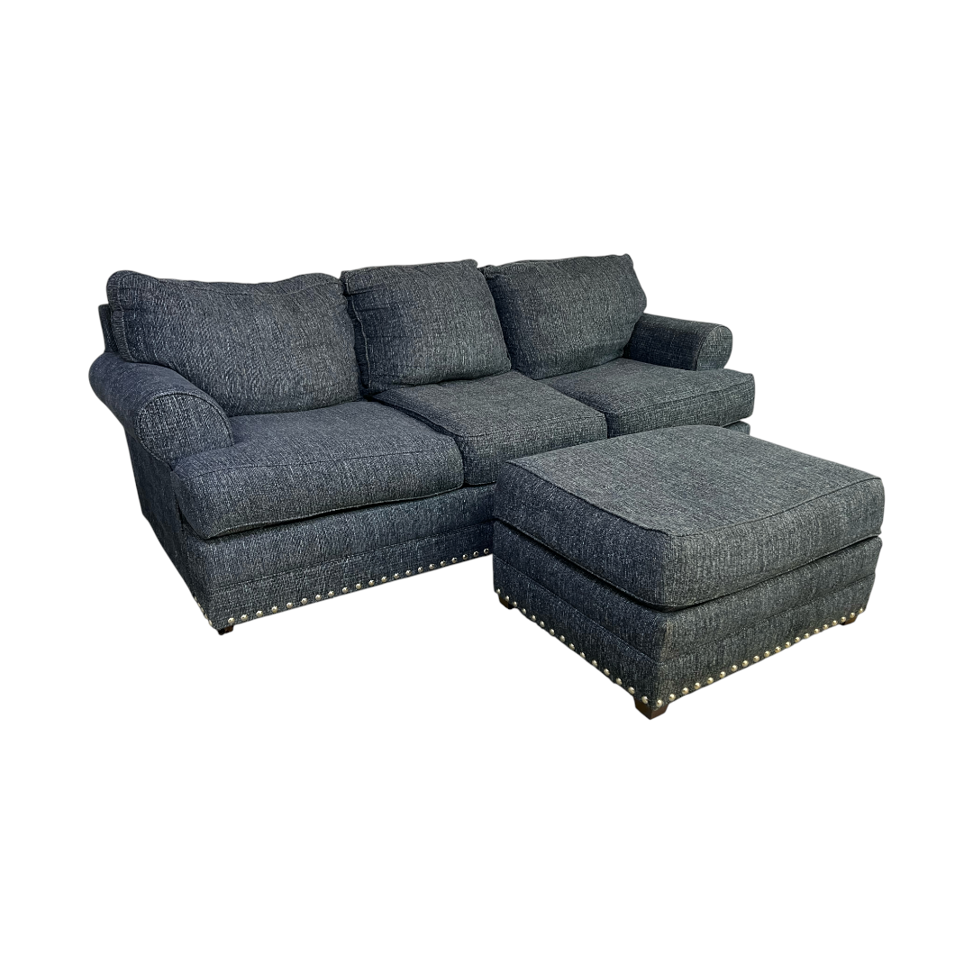 Bob's Furniture Blue Montana 3 Seater with Ottoman