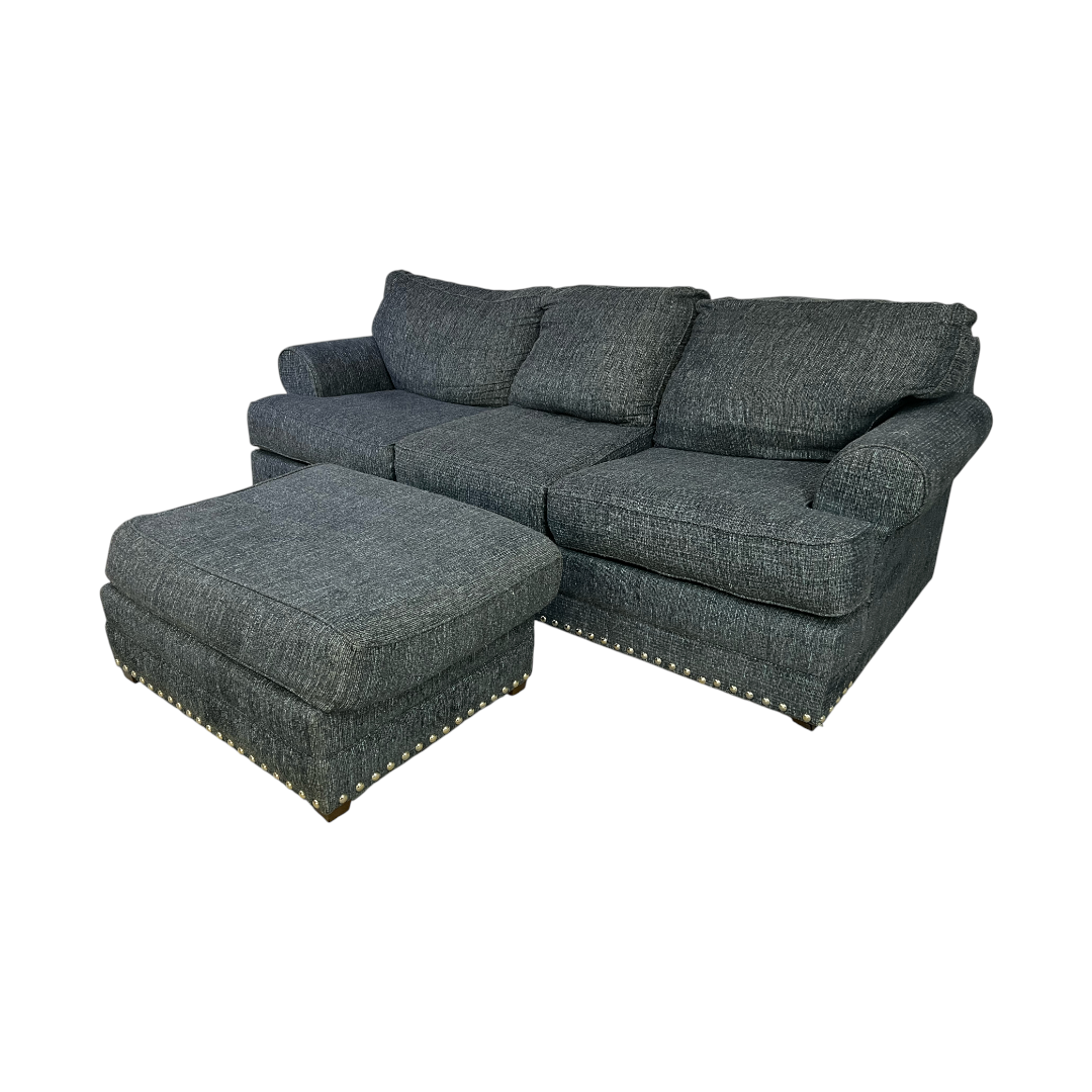 Bob's Furniture Blue Montana 3 Seater with Ottoman