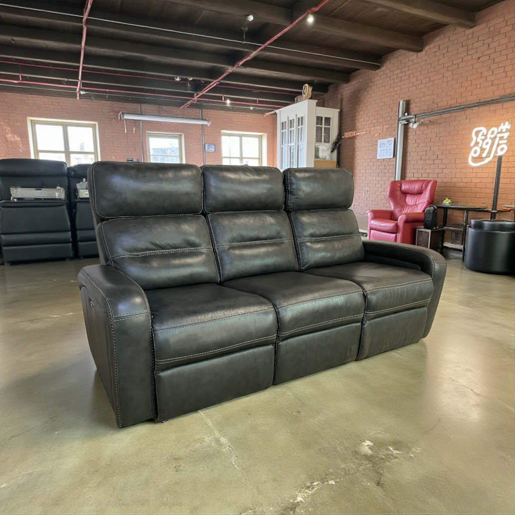Bob's Furniture Echo Charcoal Leather Reclining Sofa