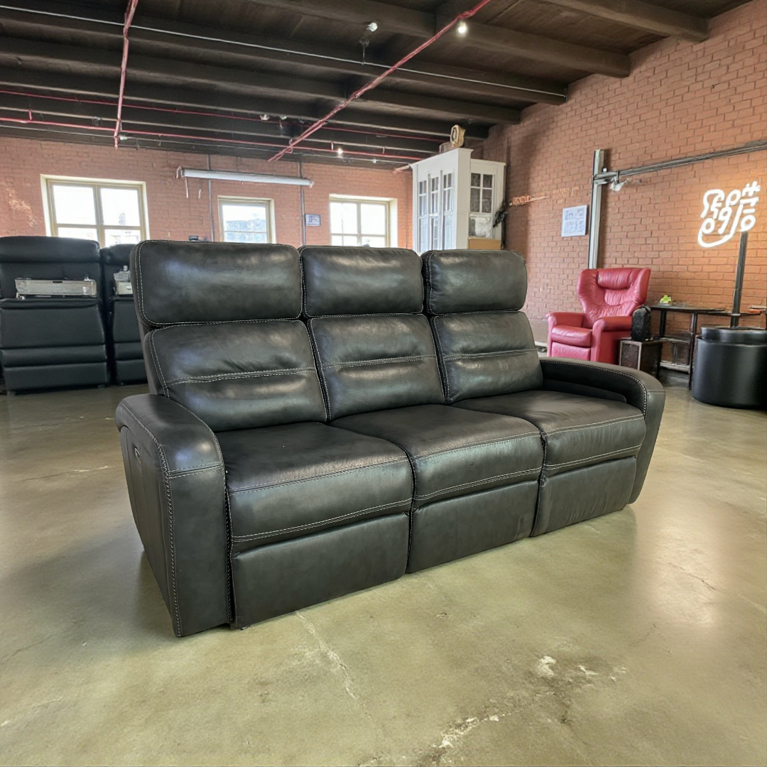 Bob's Furniture Echo Charcoal Leather Reclining Sofa