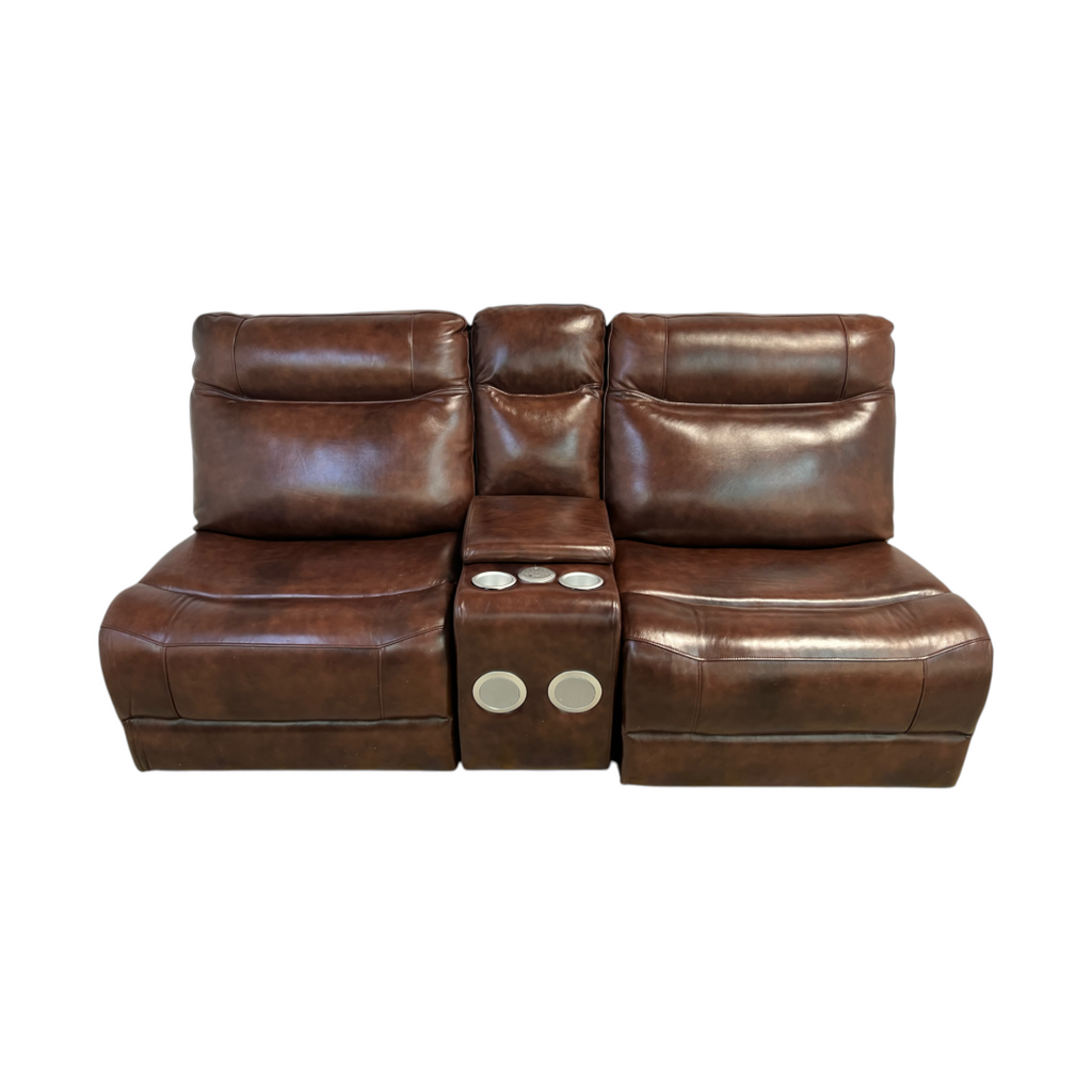 Brown Leather Armless Loveseat with Speakers