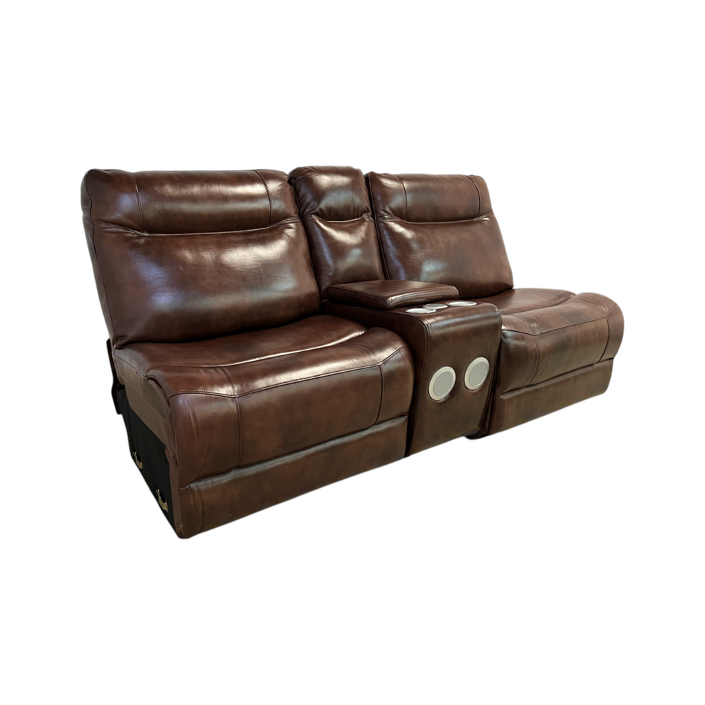 Brown Leather Armless Loveseat with Speakers