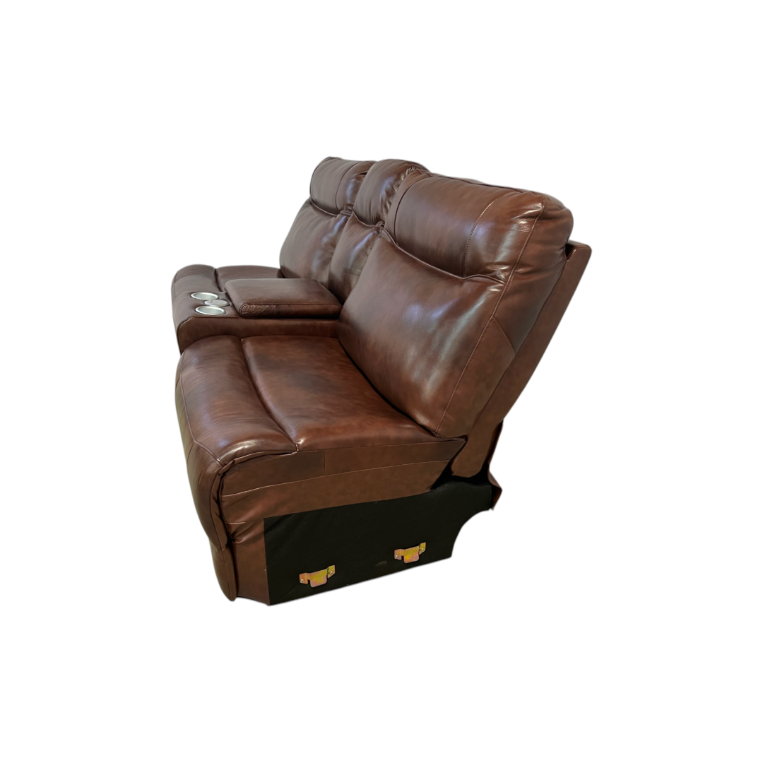Brown Leather Armless Loveseat with Speakers