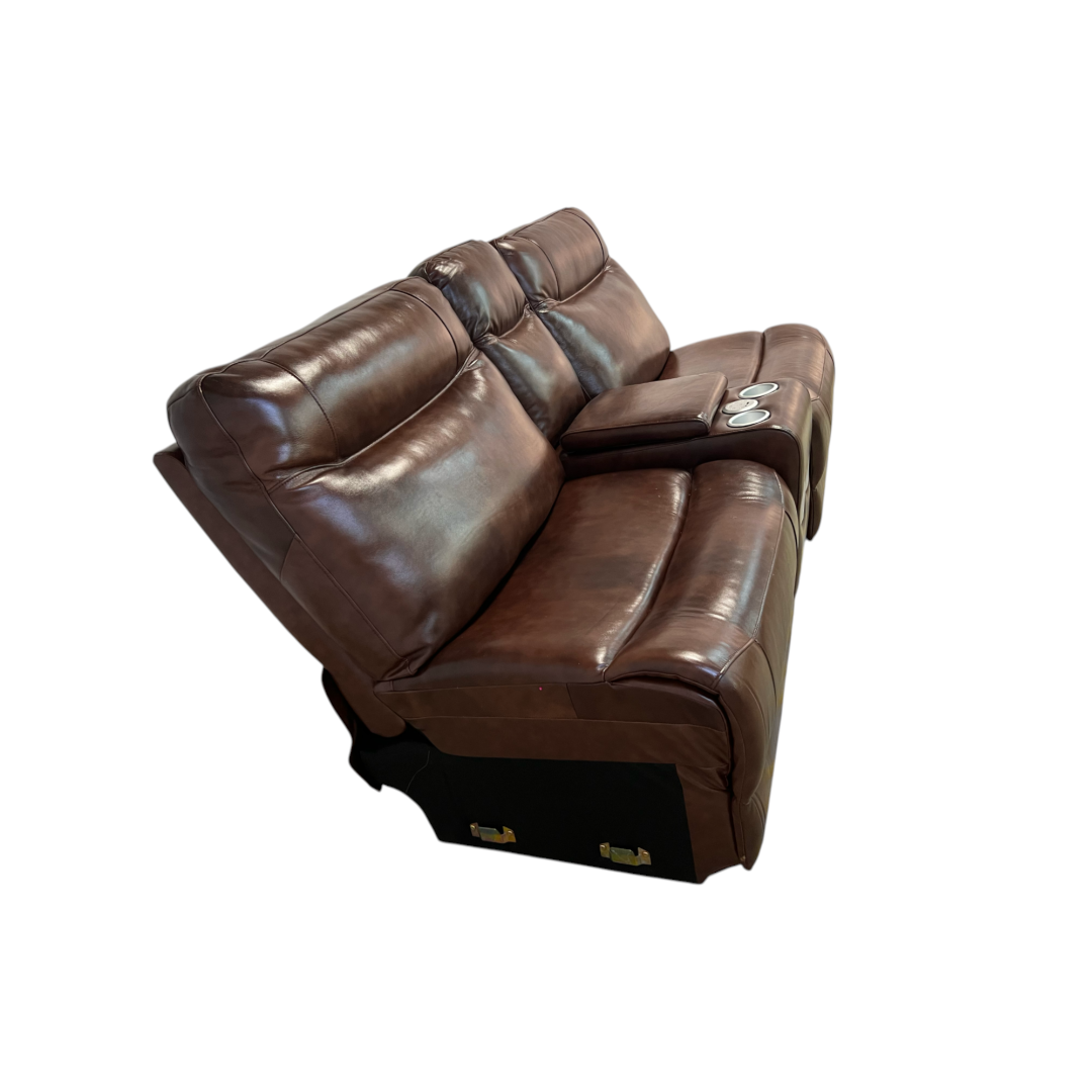 Brown Leather Armless Loveseat with Speakers