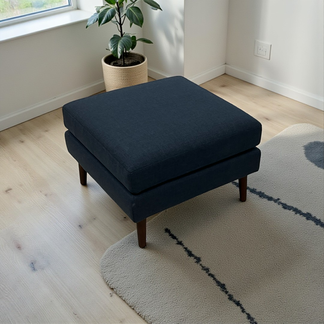 Burrow Nomad Ottoman - Navy Blue with Walnut Wood Leg Finish