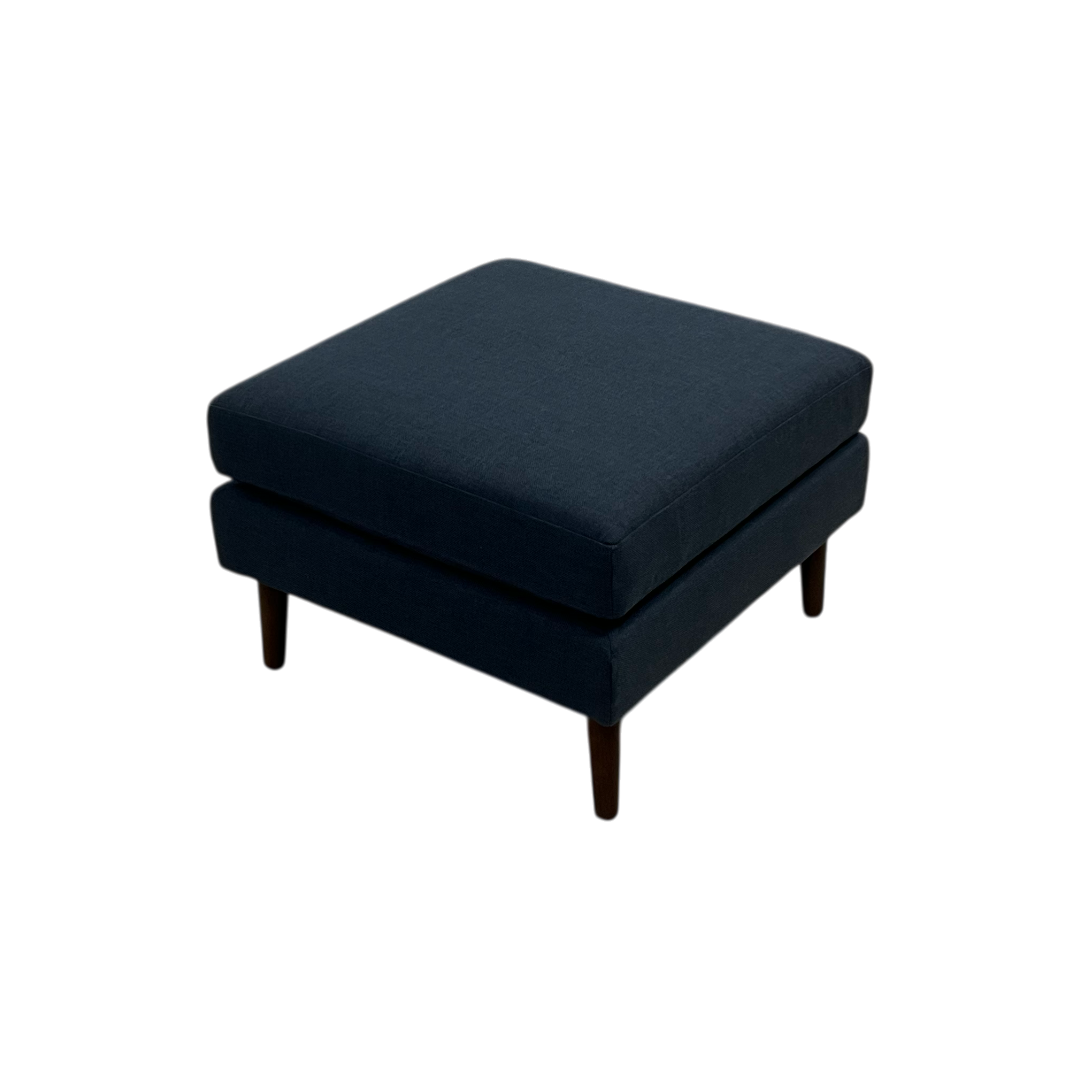 Burrow Nomad Ottoman - Navy Blue with Walnut Wood Leg Finish