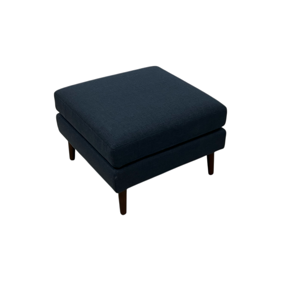 Burrow Nomad Ottoman - Navy Blue with Walnut Wood Leg Finish