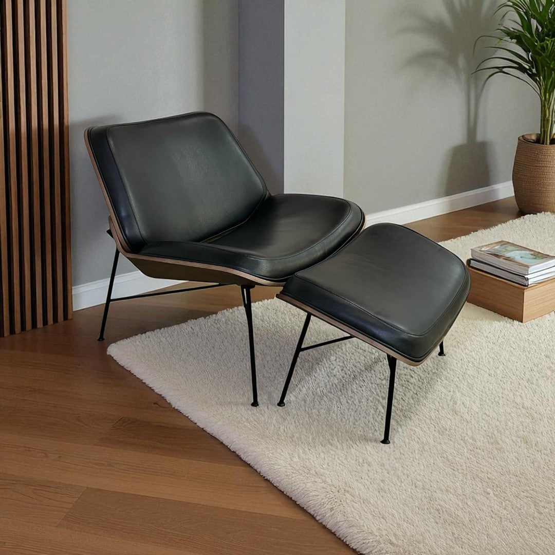Burrow Vesper Leather Lounge Chair and Ottoman