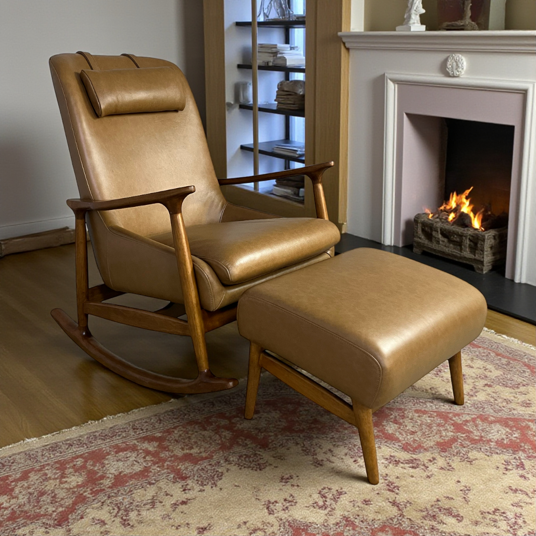 Castlery Desmond Leather Rocking Armchair with Ottoman