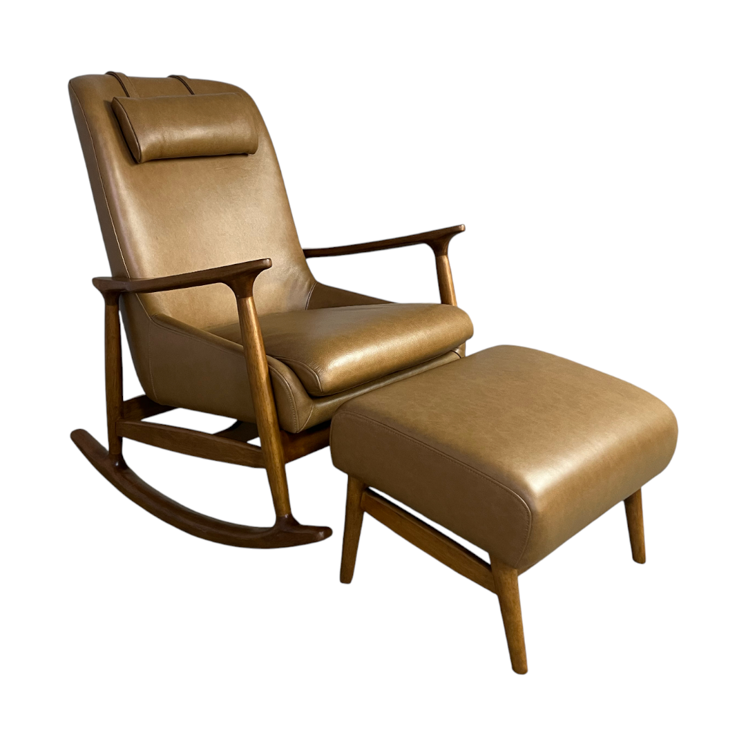 Castlery Desmond Leather Rocking Armchair with Ottoman