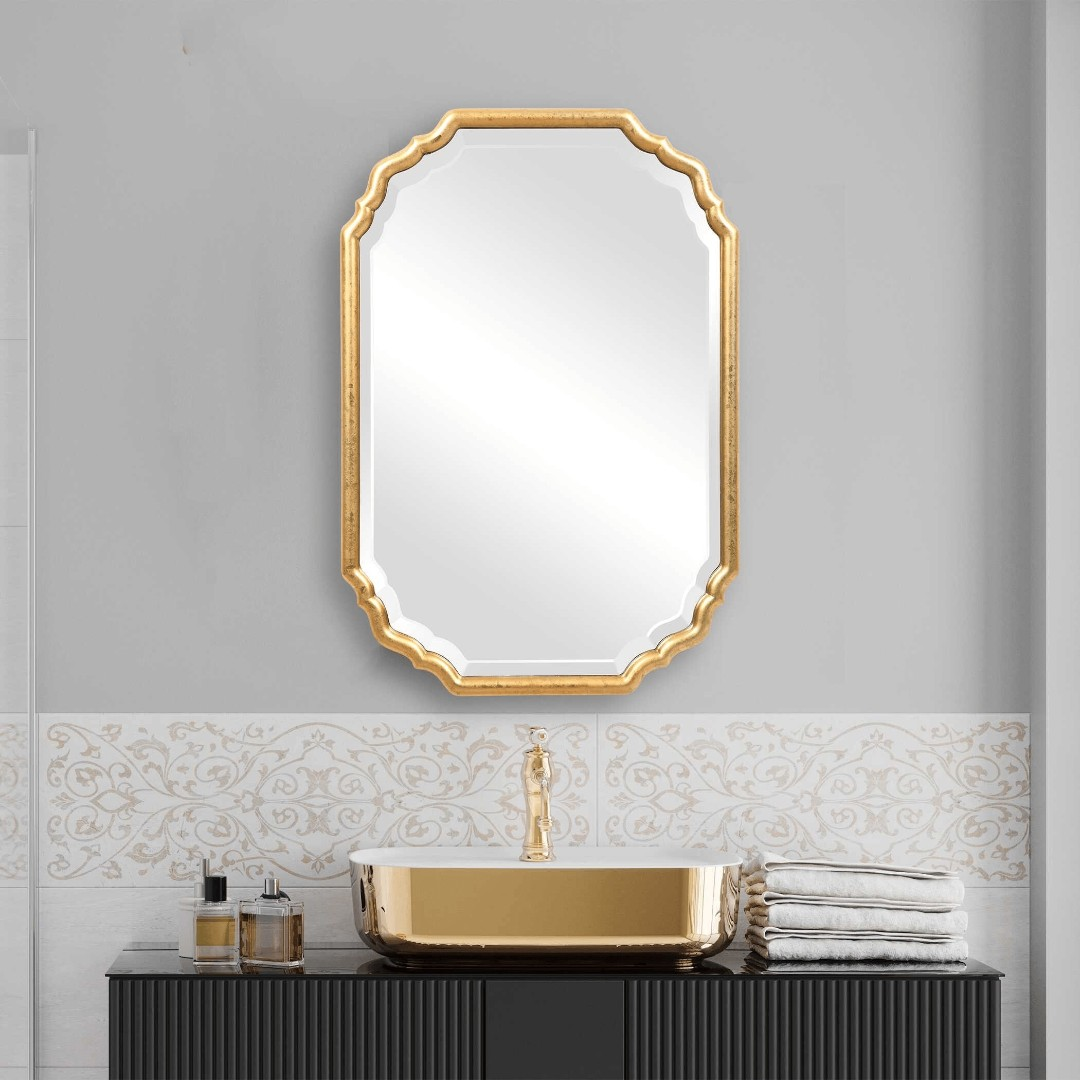 Coleman Furniture Lightly Antiqued Metallic Gold Leaf Rectangular Mirror by Uttermost