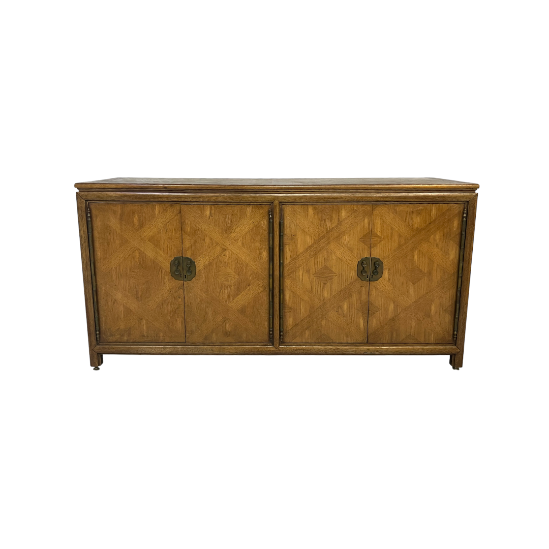 Diamond Parquet Pecan Wood Hollywood Regency Credenza