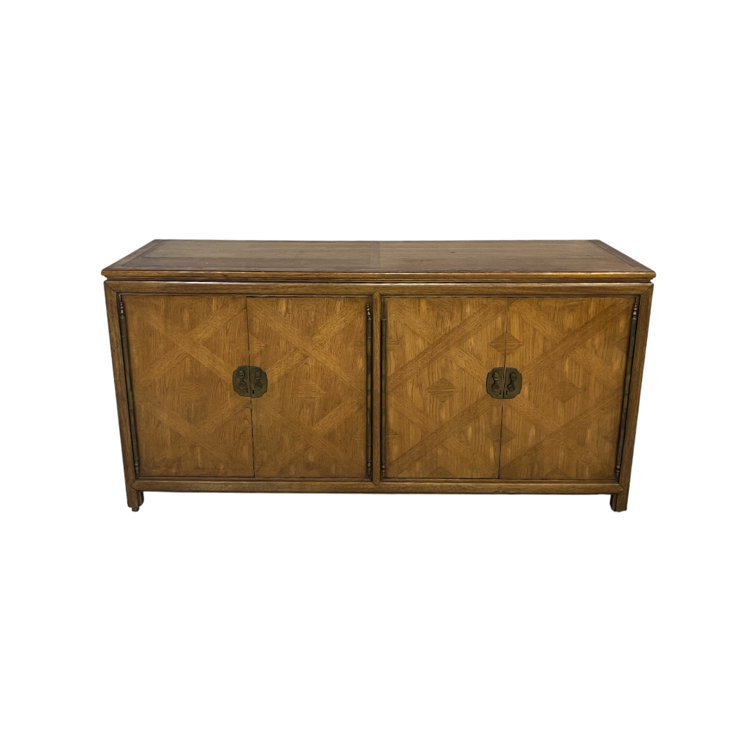 Diamond Parquet Pecan Wood Hollywood Regency Credenza