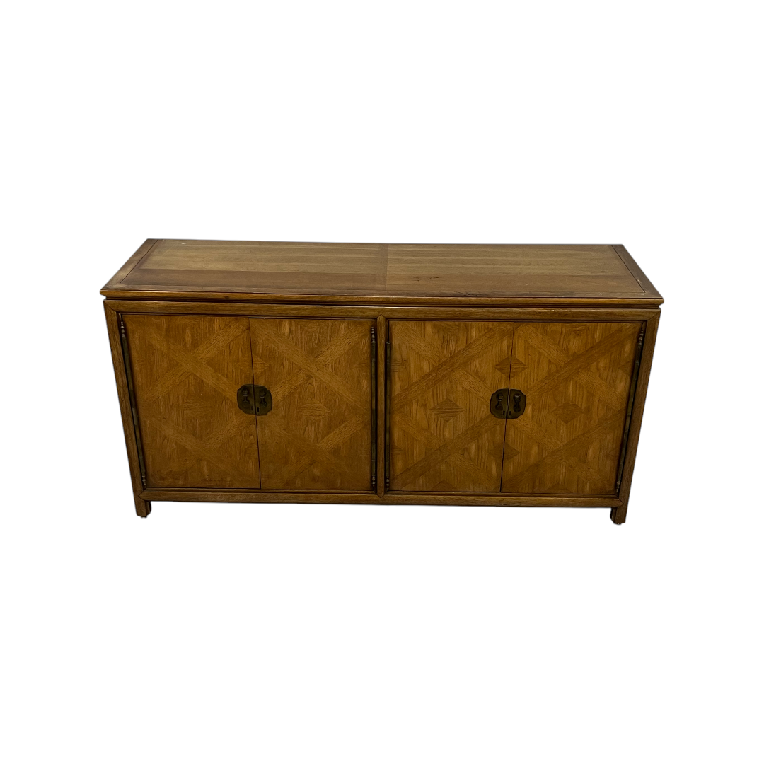 Diamond Parquet Pecan Wood Hollywood Regency Credenza
