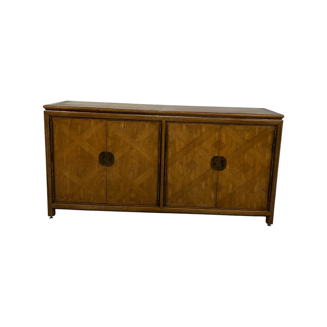 Diamond Parquet Pecan Wood Hollywood Regency Credenza