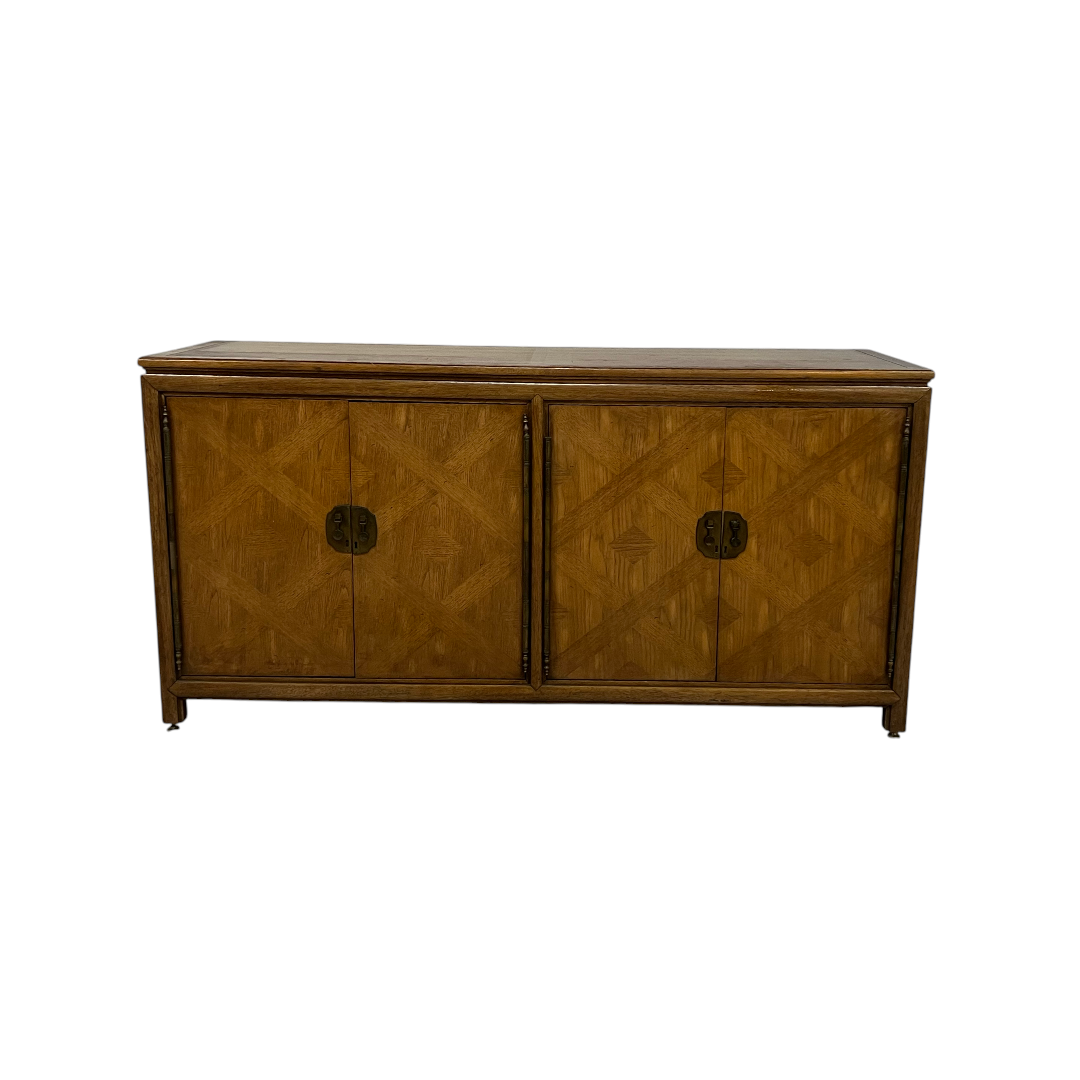 Diamond Parquet Pecan Wood Hollywood Regency Credenza