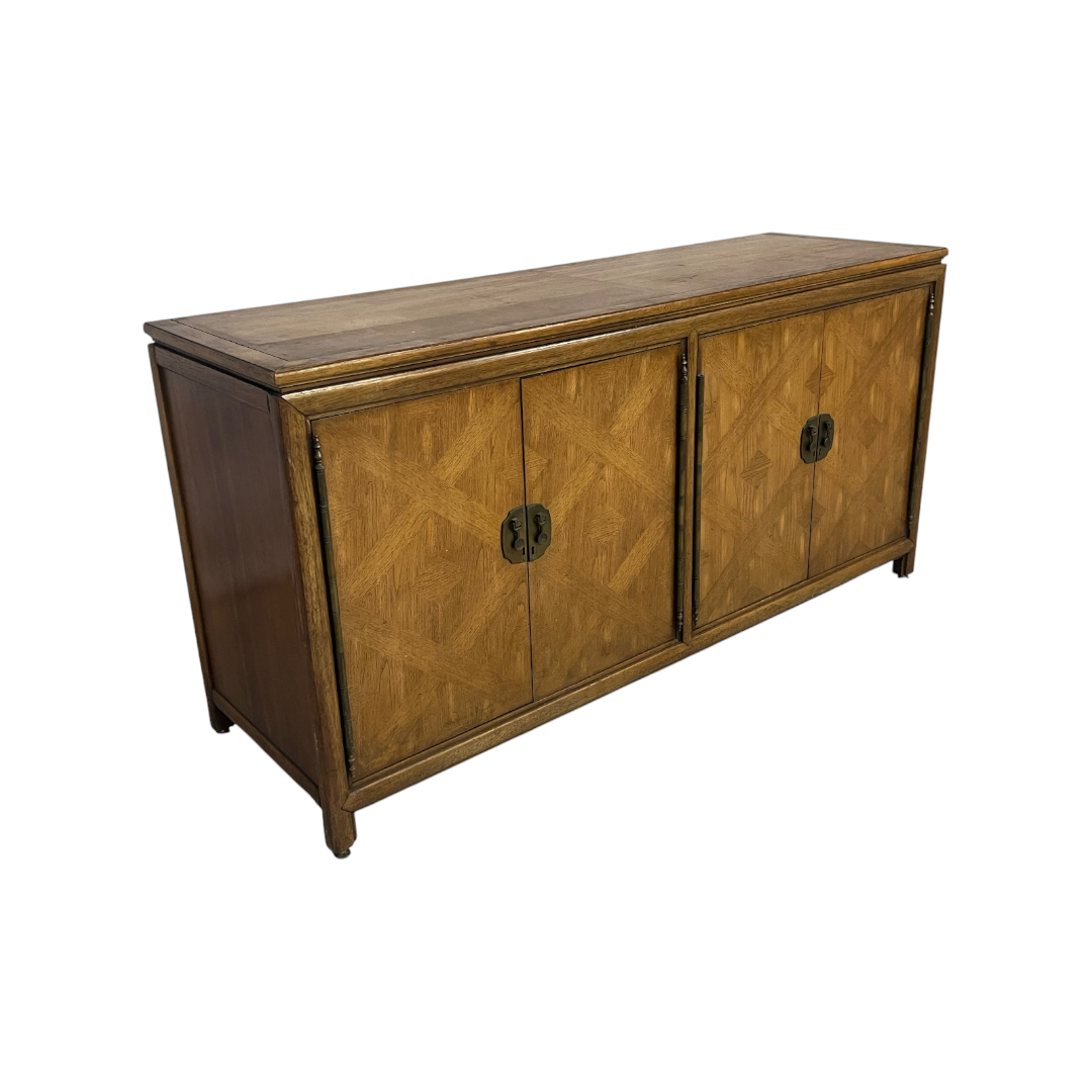 Diamond Parquet Pecan Wood Hollywood Regency Credenza