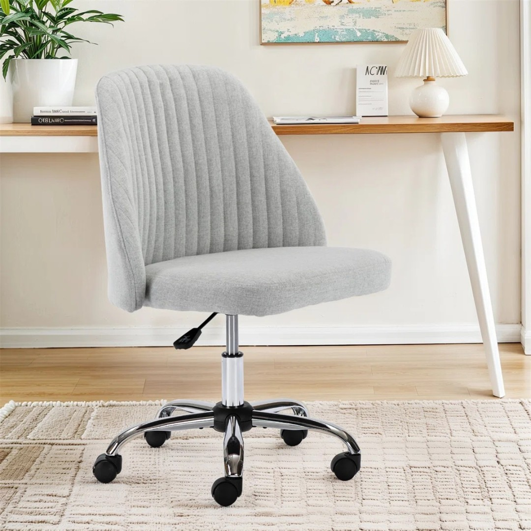 Ebern Designs Home Office Desk Chair, Office Chairs Desk Chair Rolling Task Chair Computer Chair Adjustable With Wheels Armless For Bedroom, Vanity Chair For Makeup Room, Living Room