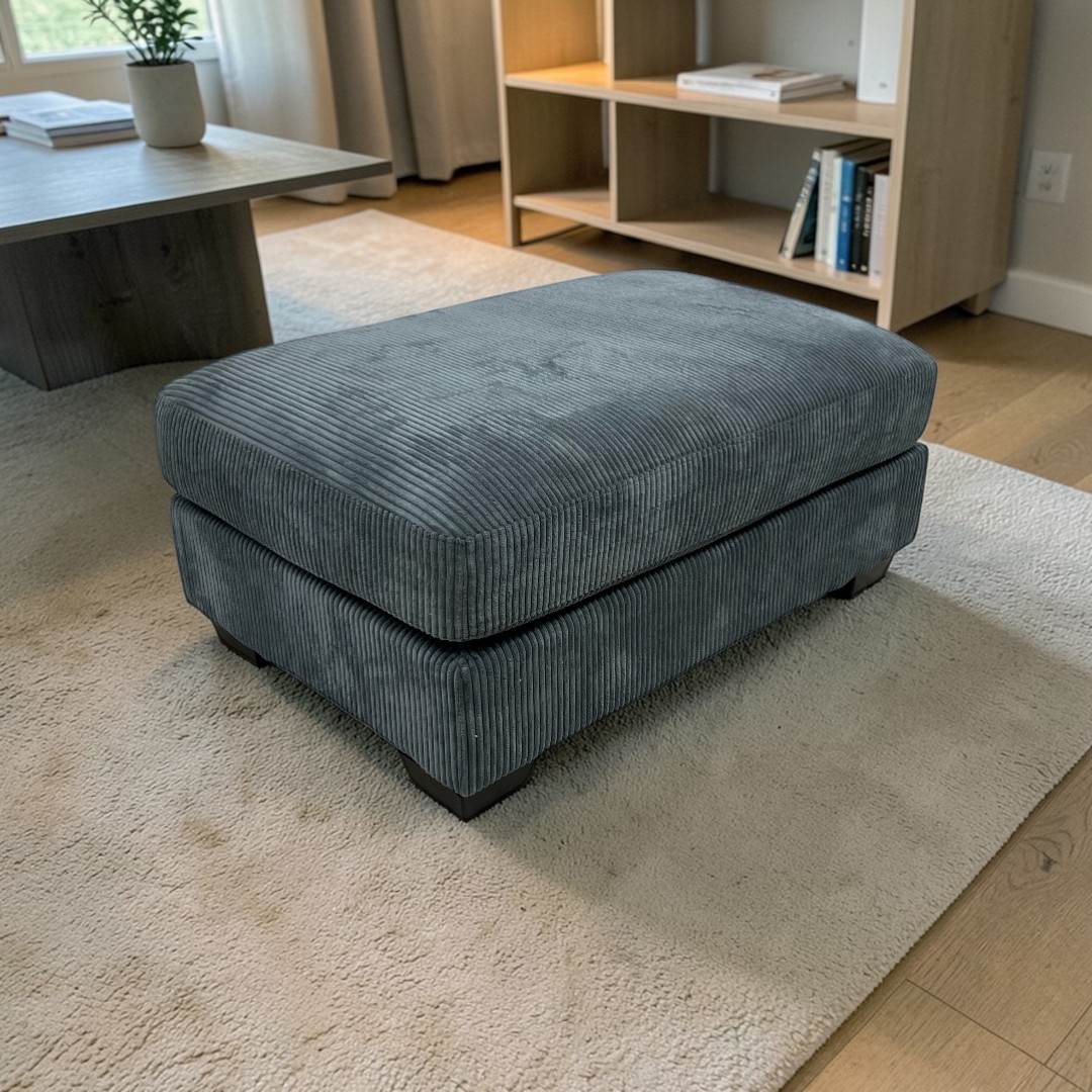 Ebern Designs Maelina Upholstered Gray Square Corduroy Ottoman with Solid Wood Legs