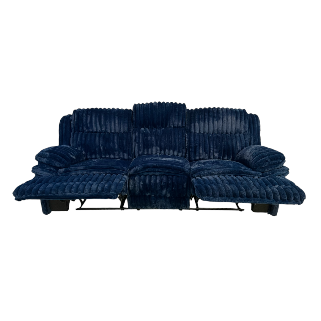 Ebern Designs Melita Blue Corduroy Upholstered Manual Double Reclining Sofa