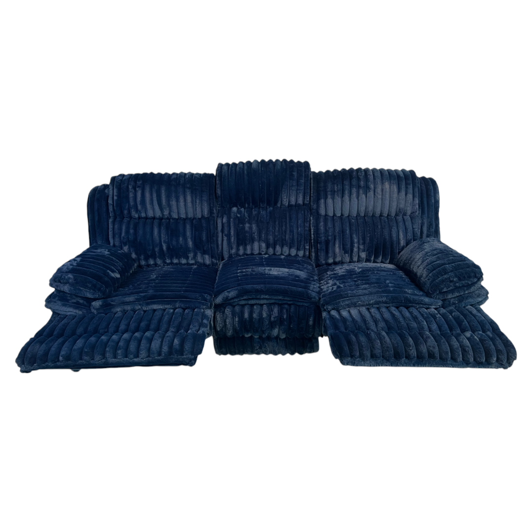 Ebern Designs Melita Blue Corduroy Upholstered Manual Double Reclining Sofa