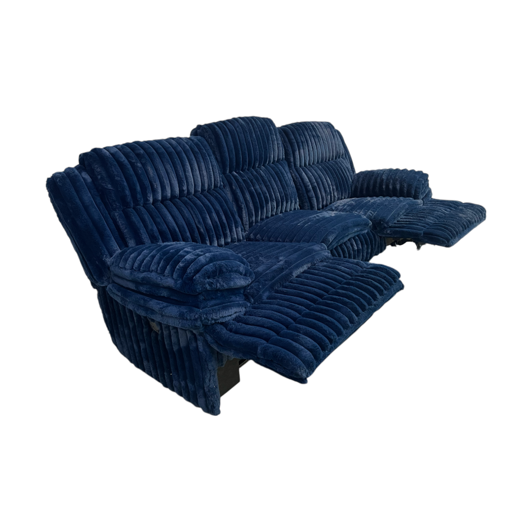 Ebern Designs Melita Blue Corduroy Upholstered Manual Double Reclining Sofa