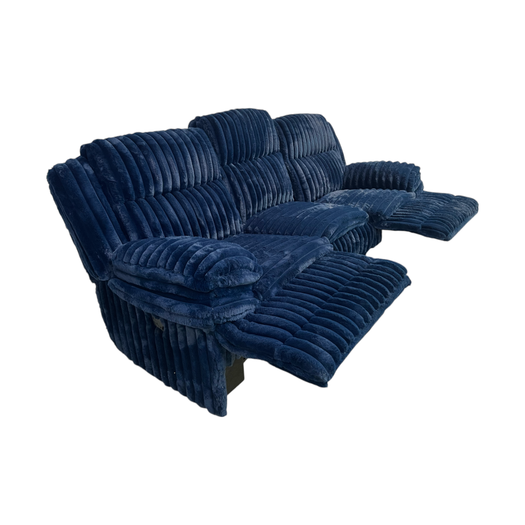 Ebern Designs Melita Blue Corduroy Upholstered Manual Double Reclining Sofa