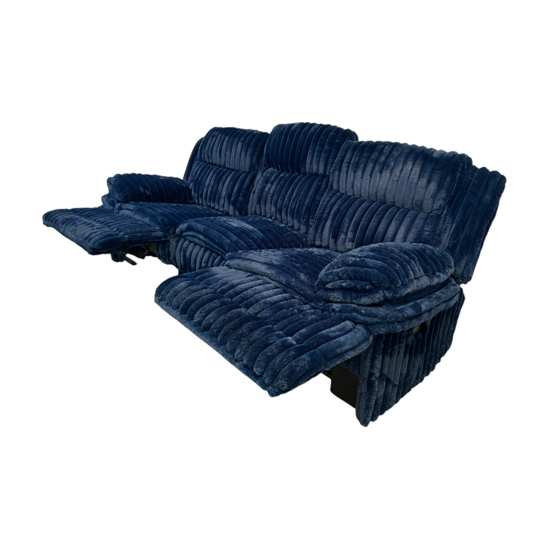 Ebern Designs Melita Blue Corduroy Upholstered Manual Double Reclining Sofa