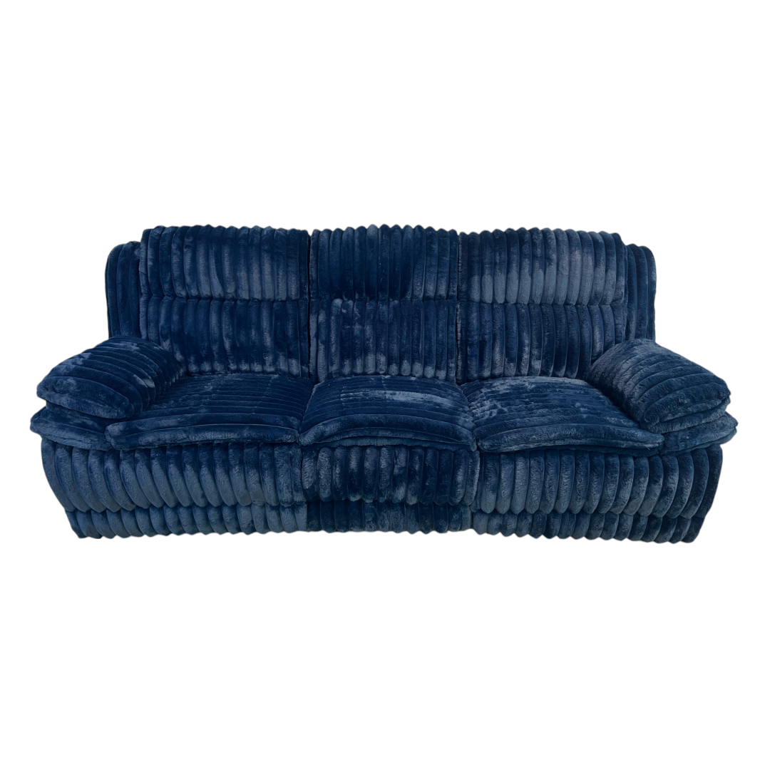 Ebern Designs Melita Blue Corduroy Upholstered Manual Double Reclining Sofa