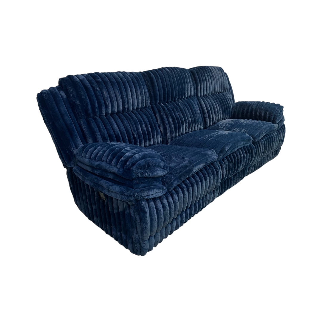 Ebern Designs Melita Blue Corduroy Upholstered Manual Double Reclining Sofa