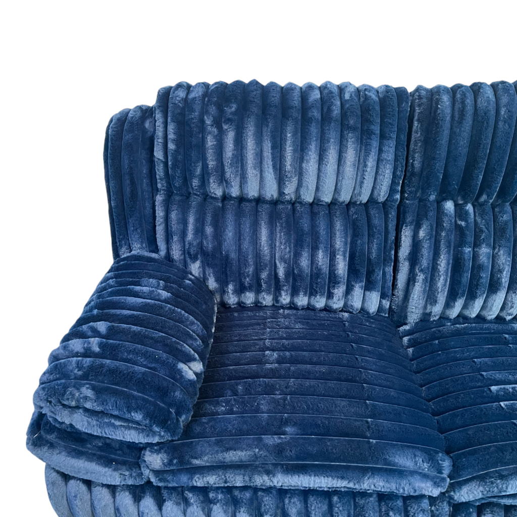 Ebern Designs Melita Blue Corduroy Upholstered Manual Double Reclining Sofa