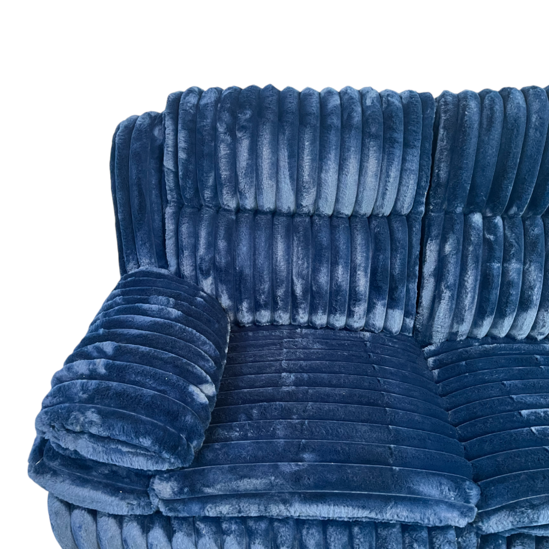Ebern Designs Melita Blue Corduroy Upholstered Manual Double Reclining Sofa