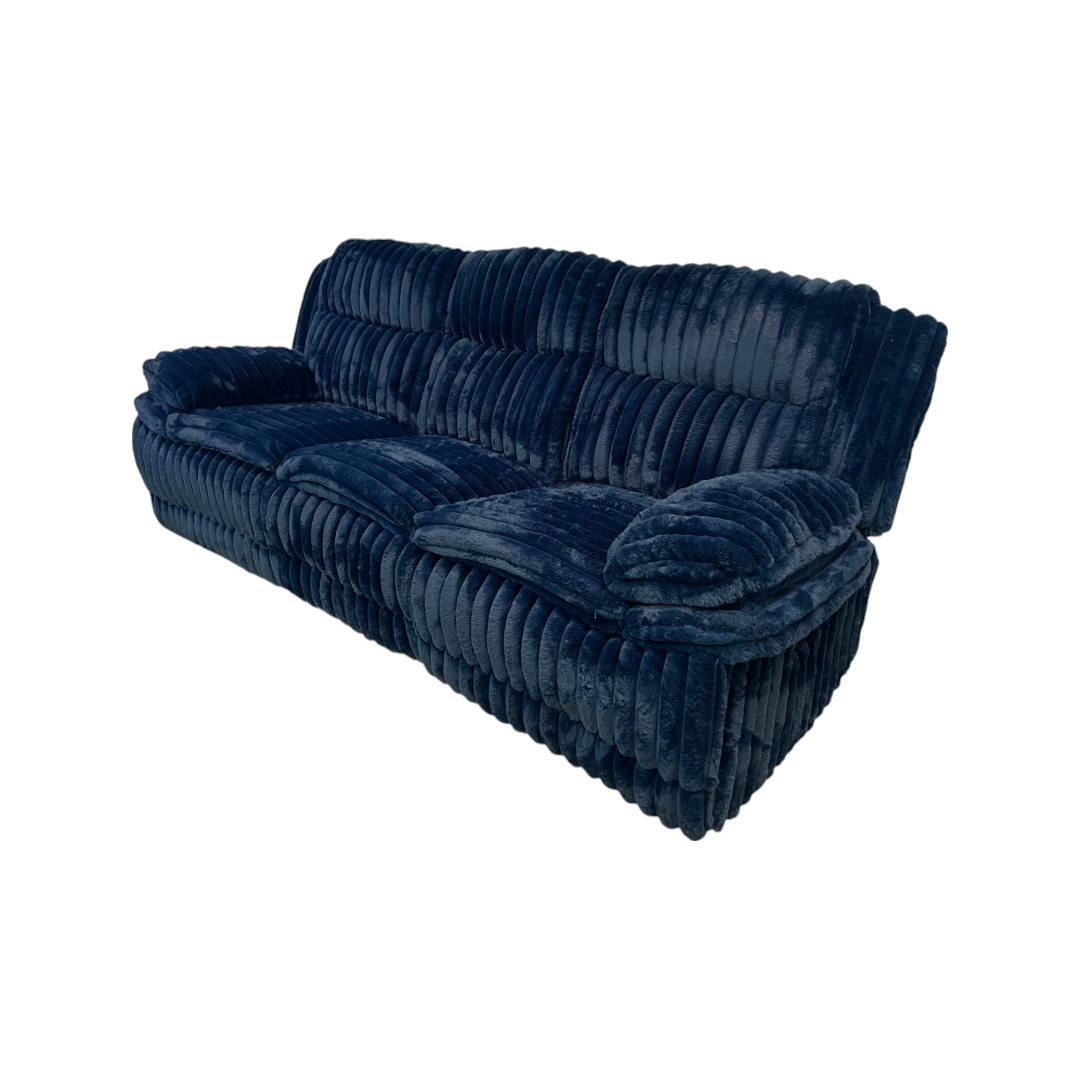 Ebern Designs Melita Blue Corduroy Upholstered Manual Double Reclining Sofa