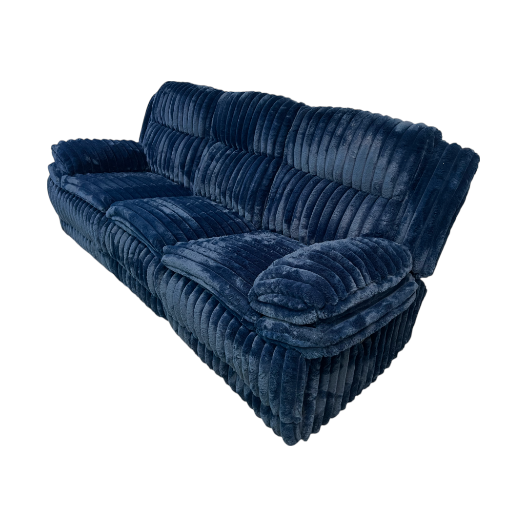 Ebern Designs Melita Blue Corduroy Upholstered Manual Double Reclining Sofa