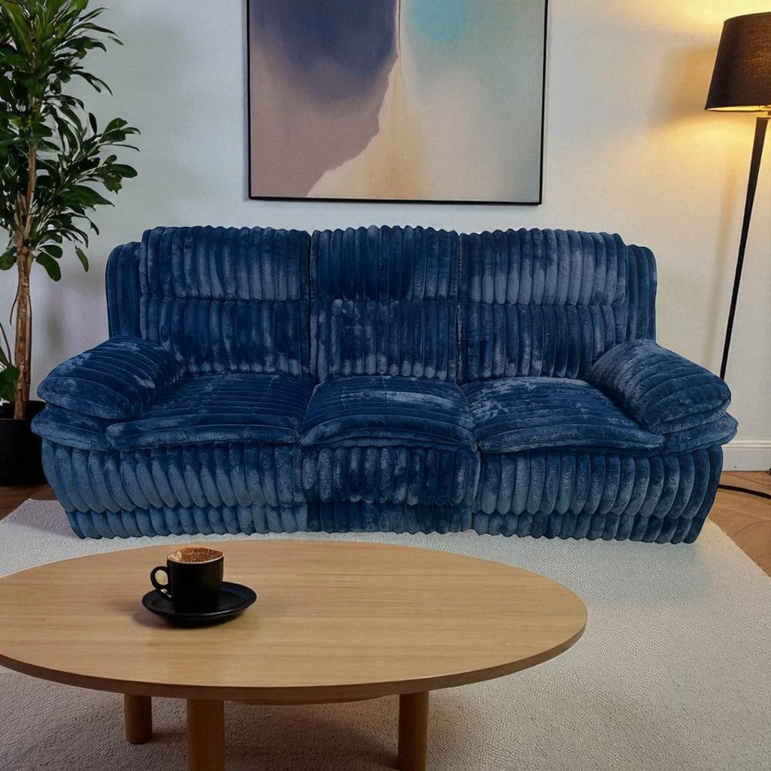 Ebern Designs Melita Blue Corduroy Upholstered Manual Double Reclining Sofa