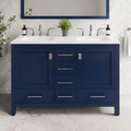 Ebern Designs Minnich Blue Double Sink Bath Vanity With Carrara Quartz Top And Undermount Porcelain Sinks