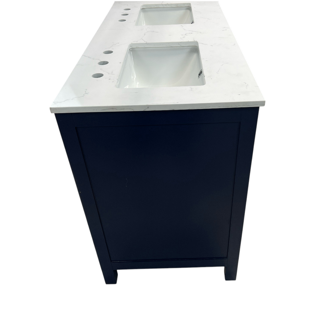 Ebern Designs Minnich Blue Double Sink Bath Vanity With Carrara Quartz Top And Undermount Porcelain Sinks