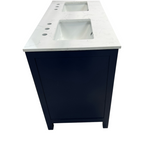 Ebern Designs Minnich Blue Double Sink Bath Vanity With Carrara Quartz Top And Undermount Porcelain Sinks