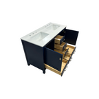Ebern Designs Minnich Blue Double Sink Bath Vanity With Carrara Quartz Top And Undermount Porcelain Sinks