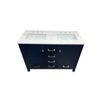 Ebern Designs Minnich Blue Double Sink Bath Vanity With Carrara Quartz Top And Undermount Porcelain Sinks