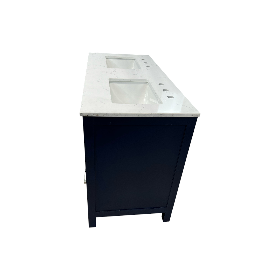 Ebern Designs Minnich Blue Double Sink Bath Vanity With Carrara Quartz Top And Undermount Porcelain Sinks