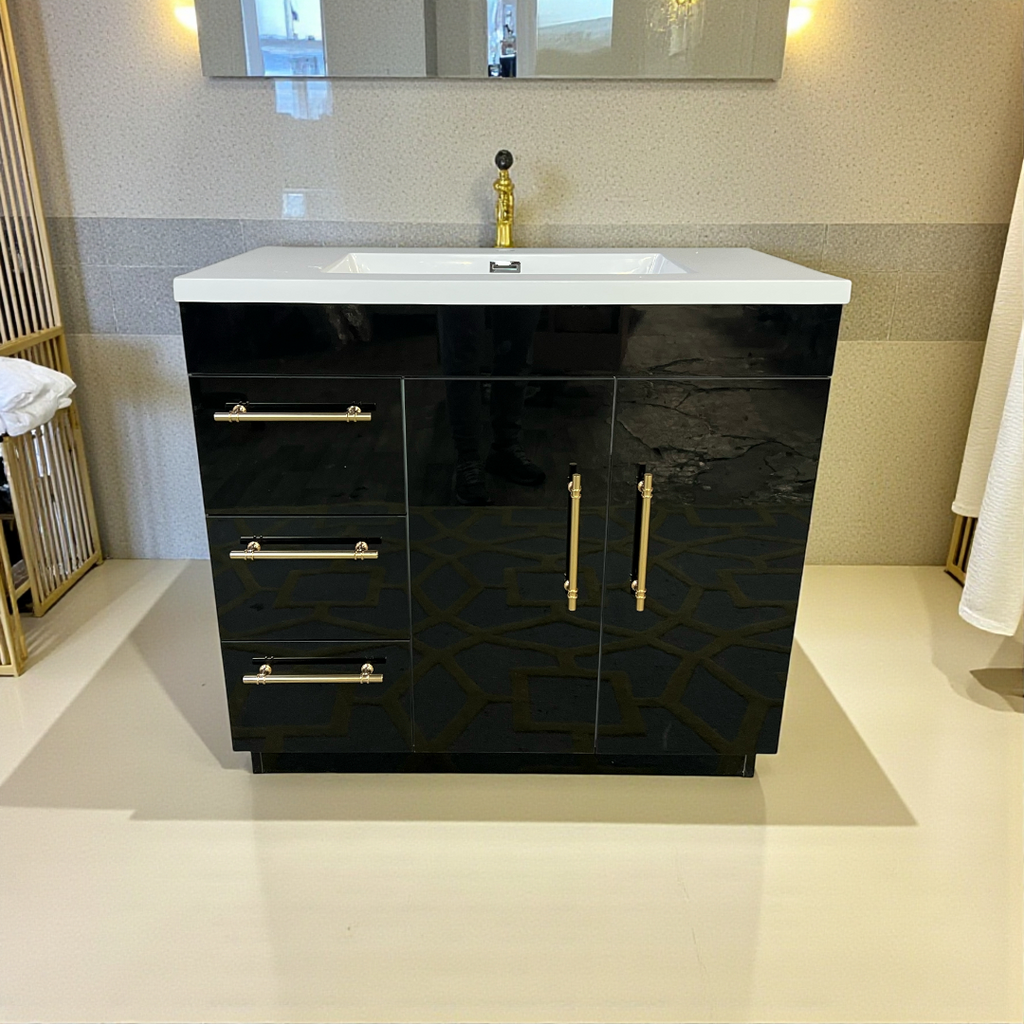 Eliza Freestanding Vanity Single Sink - High Gloss Black