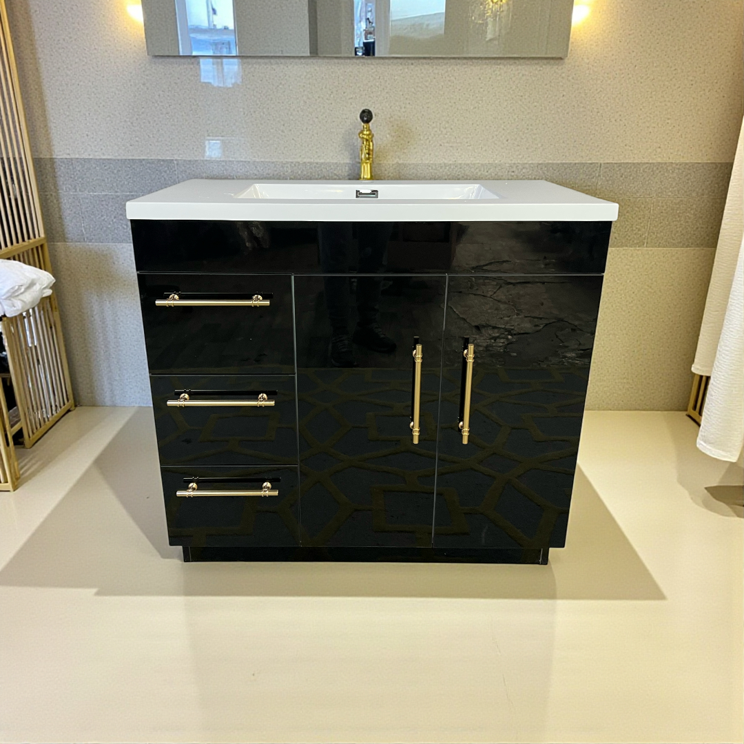 Eliza Freestanding Vanity Single Sink - High Gloss Black
