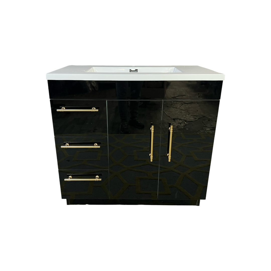 Eliza Freestanding Vanity Single Sink - High Gloss Black