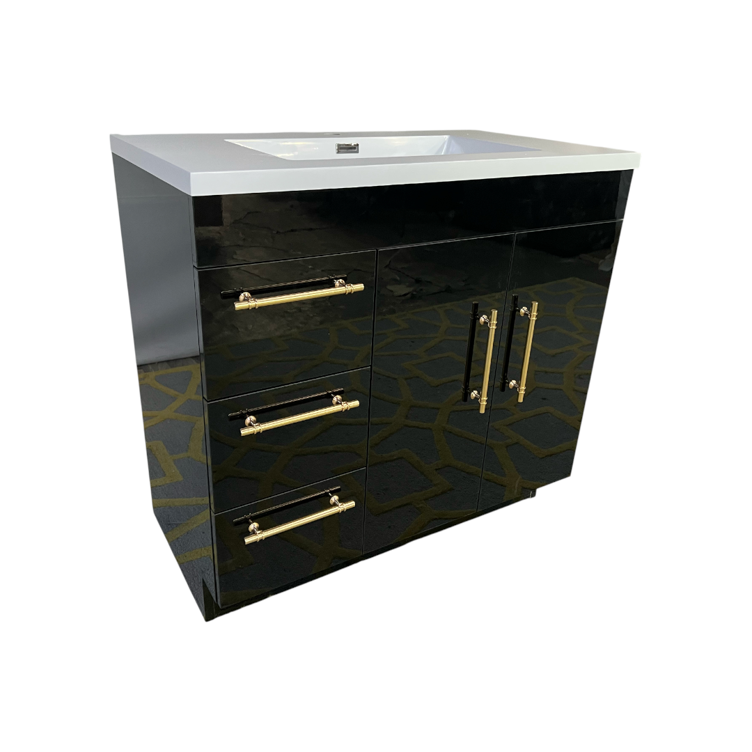 Eliza Freestanding Vanity Single Sink - High Gloss Black