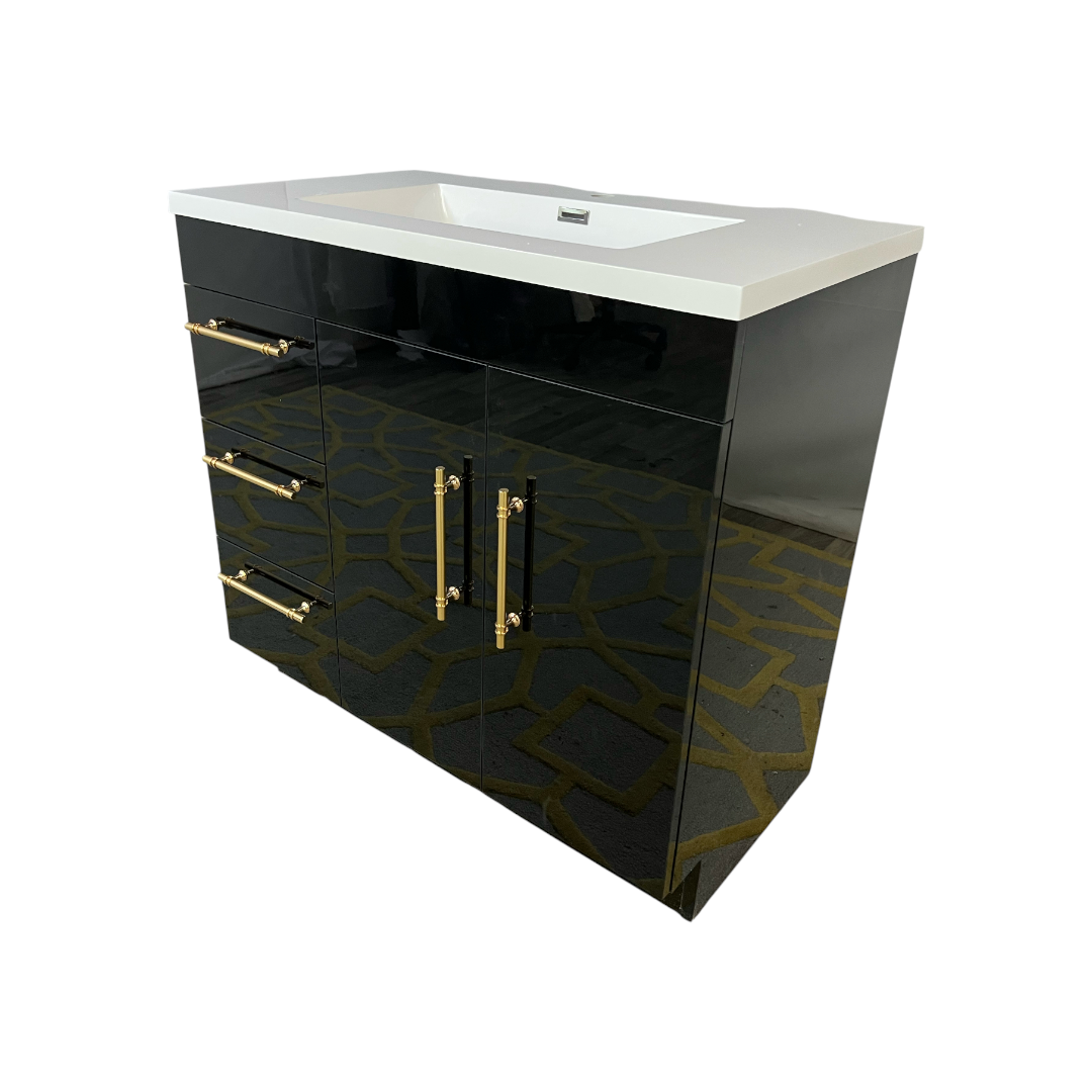 Eliza Freestanding Vanity Single Sink - High Gloss Black